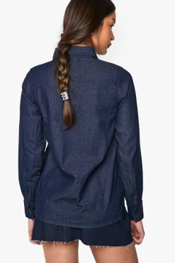Chemise Western à manches longues en chambray denim