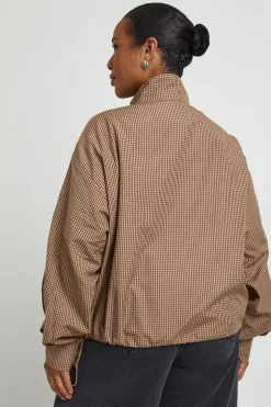 Chemise Zippée Grande Taille À Col Montant Et Motif À Carreaux