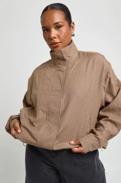 Chemise Zippée Grande Taille À Col Montant Et Motif À Carreaux
