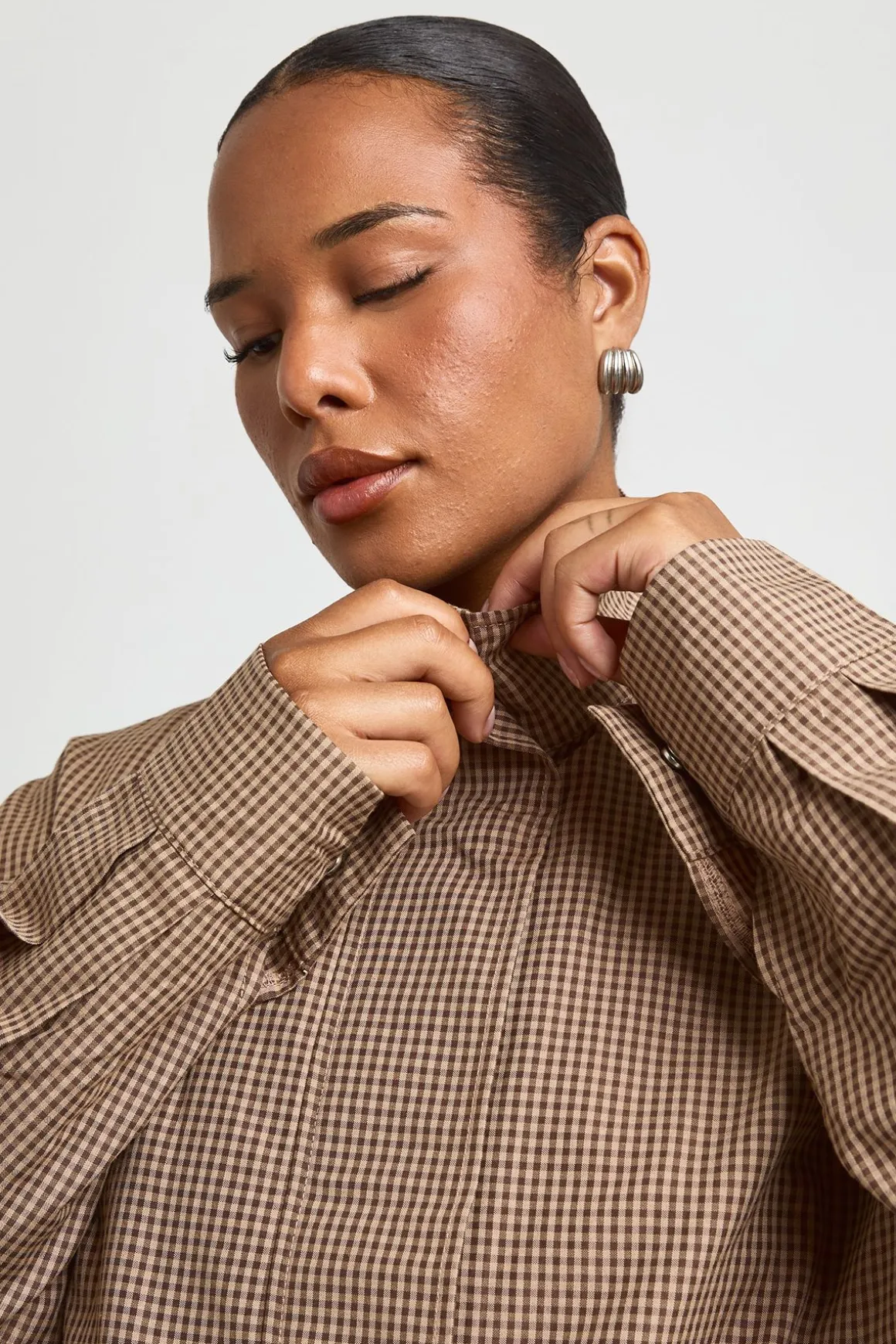Chemise Zippée Grande Taille À Col Montant Et Motif À Carreaux