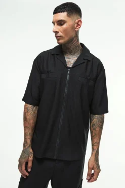 Chemise zippée plissée texturée longue