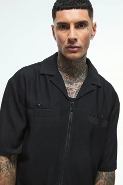 Chemise zippée plissée texturée longue