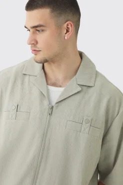 Chemise à zip plissée texturée pour grands