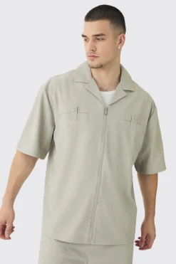 Chemise à zip plissée texturée pour grands