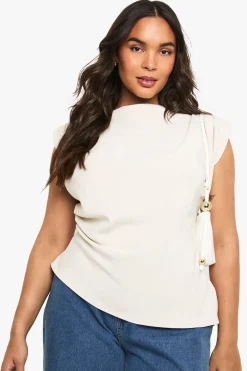 boohoo Chemisier Asymétrique Avec Épaulettes Froncées Plus<Femme Tops