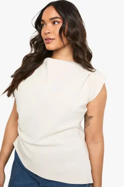 boohoo Chemisier Asymétrique Avec Épaulettes Froncées Plus<Femme Tops