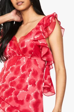 Chemisier asymétrique en chiffon floral à volants