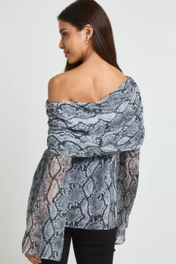 Chemisier Bardot En Mousseline Transparente Imprimé Synthétique