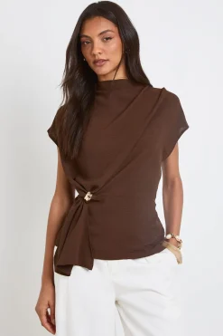boohoo Chemisier Col Bénitier Avec Bordure Dorée Martelée Tall<Femme Tops