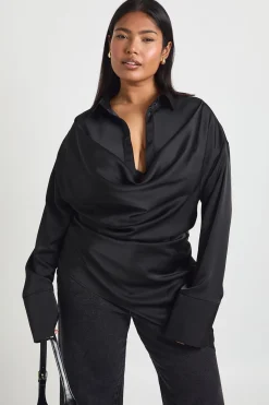 Chemisier Col Bénitier En Satin Grande Taille