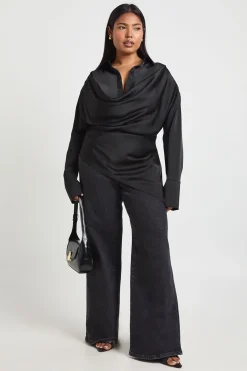 Chemisier Col Bénitier En Satin Grande Taille