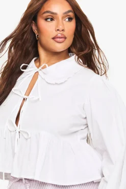 boohoo Chemisier à col en coton avec noué à l'avant<Femme Tops