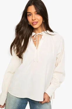 boohoo Chemisier à col noué et froissé<Femme Tops D’Automne|Tops