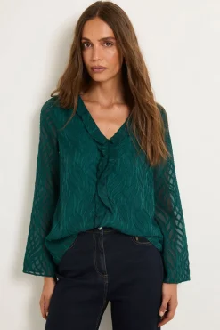 Wallis Chemisier Col V À Détail De Volants Effet Dévoré<Femme Tops D’Automne|Tops