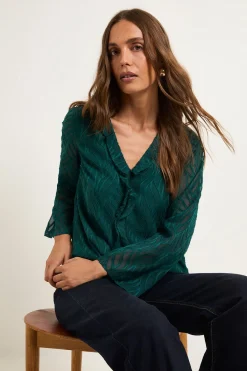 Wallis Chemisier Col V À Détail De Volants Effet Dévoré<Femme Tops D’Automne|Tops