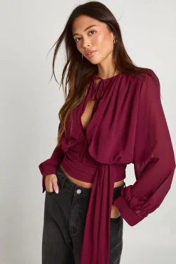 Chemisier drapé en chiffon à décolleté plongeant