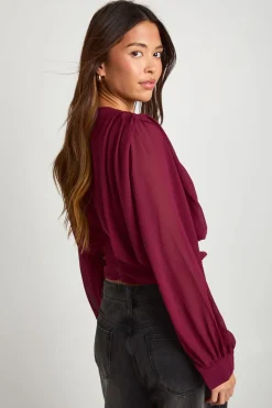 Chemisier drapé en chiffon à décolleté plongeant