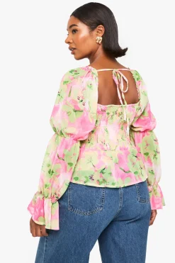 CHEMISIER EN CHIFFON FLORAL AVEC NOEUD À L'AVANT