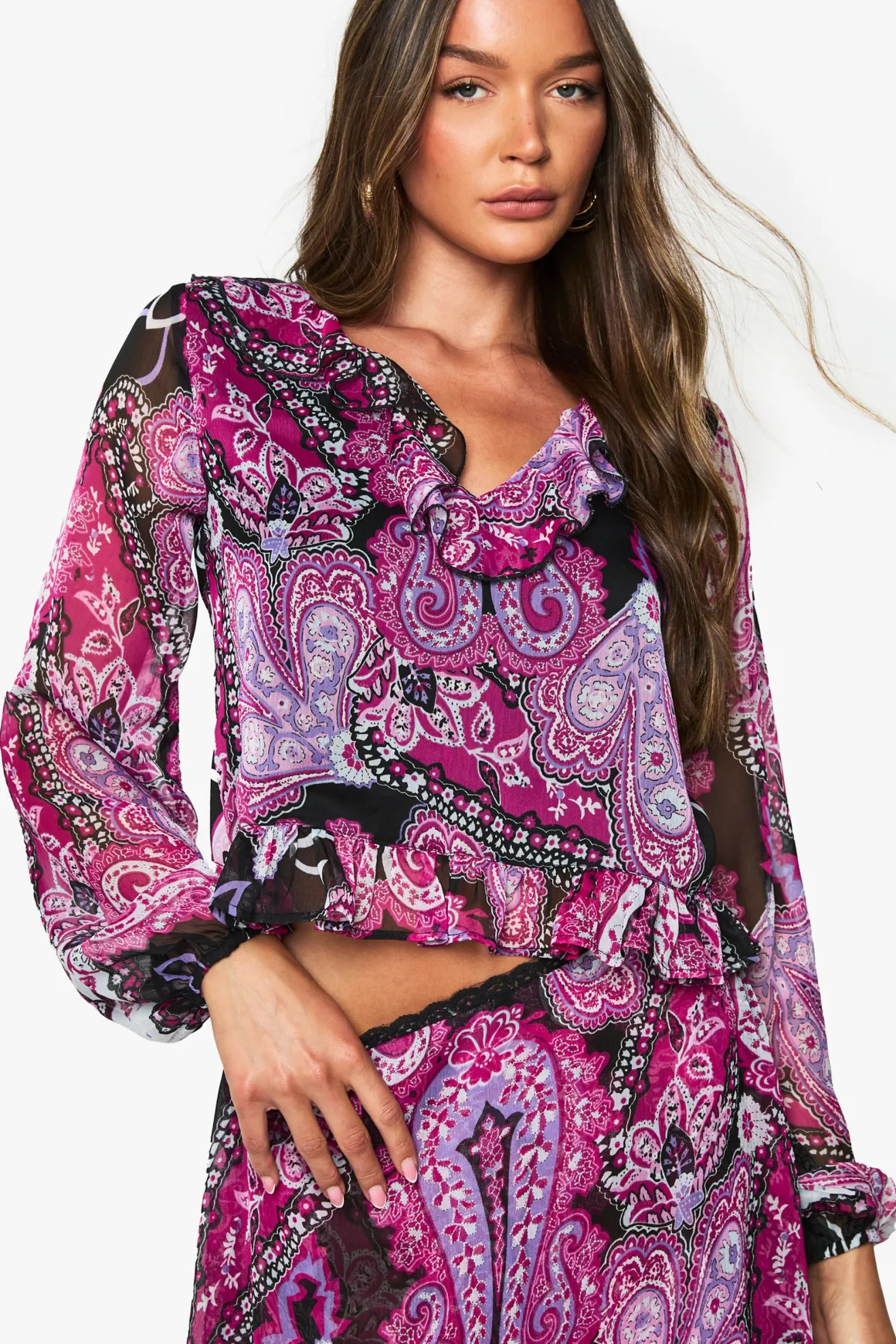 Chemisier en chiffon Paisley à volants
