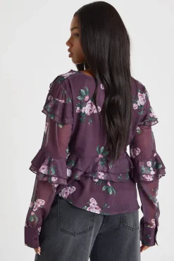 Chemisier en chiffon à volants fleuri