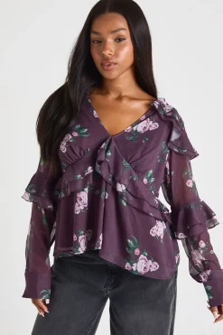 Chemisier en chiffon à volants fleuri