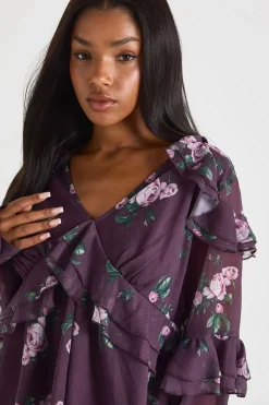 Chemisier en chiffon à volants fleuri
