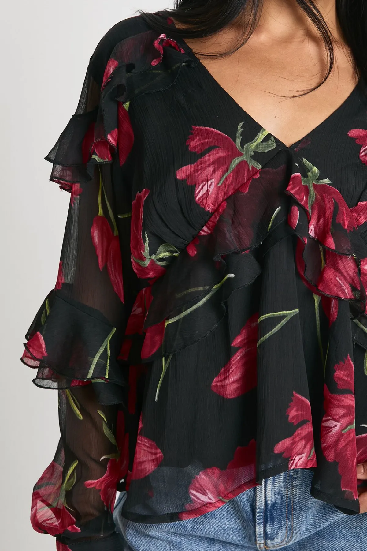 boohoo Chemisier en chiffon à volants fleuris<Femme Tops D’Automne|Tops