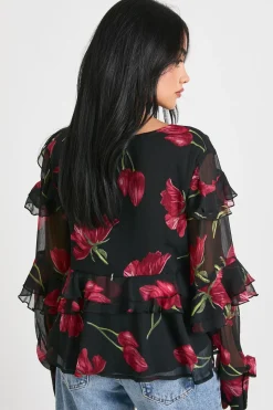 boohoo Chemisier en chiffon à volants fleuris<Femme Tops D’Automne|Tops