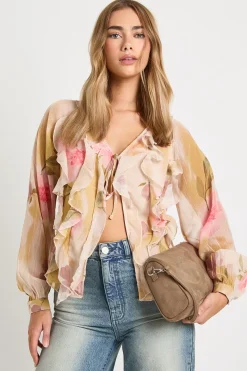 boohoo Chemisier en chiffon à volants floral<Femme Tops