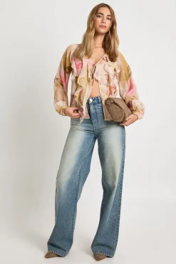 boohoo Chemisier en chiffon à volants floral<Femme Tops