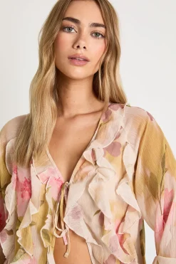 boohoo Chemisier en chiffon à volants floral<Femme Tops