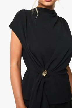 boohoo Chemisier à encolure cache-cœur avec bordure dorée martelée<Femme Tops