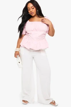 boohoo Chemisier en coton pour grandes tailles à manches bouffantes<Femme Tops