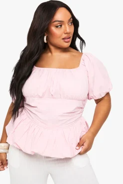boohoo Chemisier en coton pour grandes tailles à manches bouffantes<Femme Tops