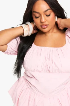 boohoo Chemisier en coton pour grandes tailles à manches bouffantes<Femme Tops