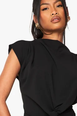 boohoo Chemisier en crêpe à nœud et col drapé<Femme Tops