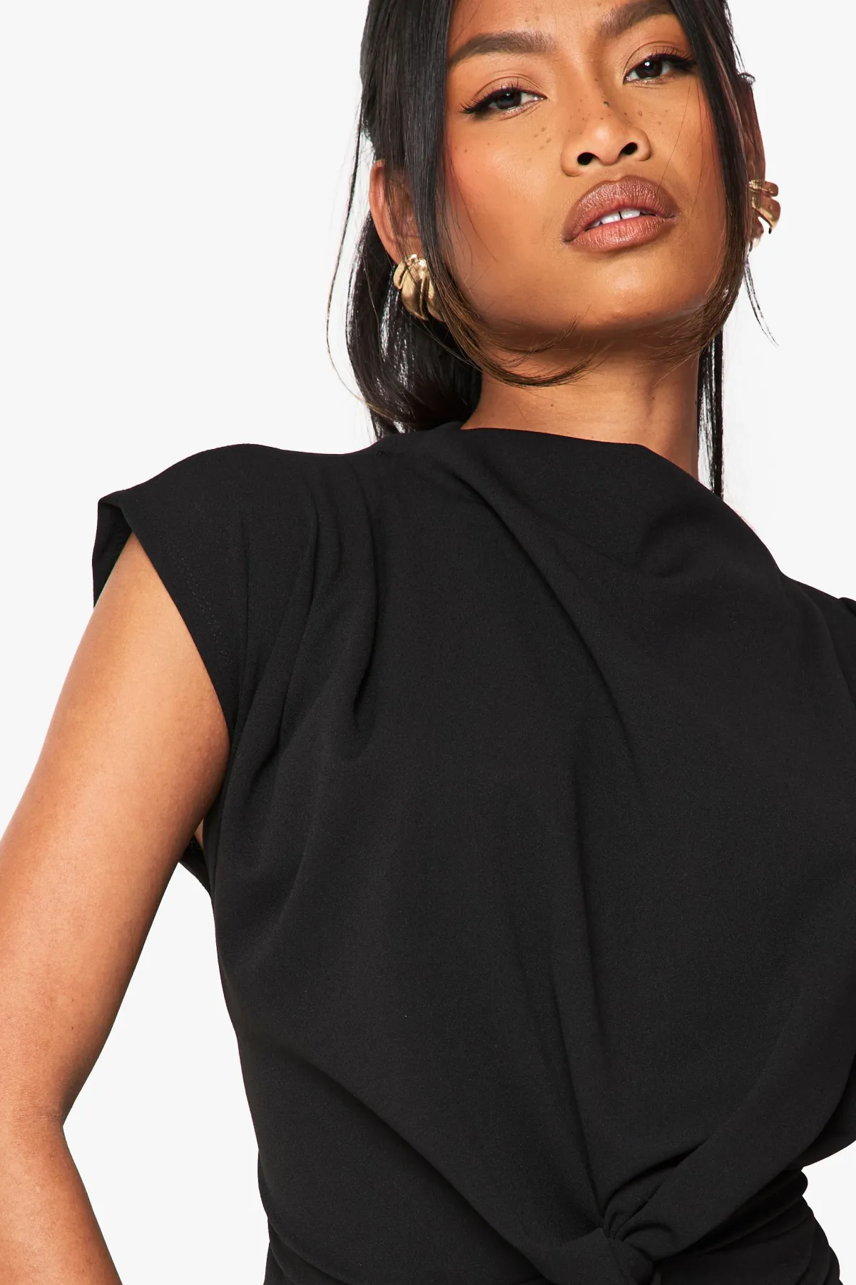boohoo Chemisier en crêpe à nœud et col drapé<Femme Tops
