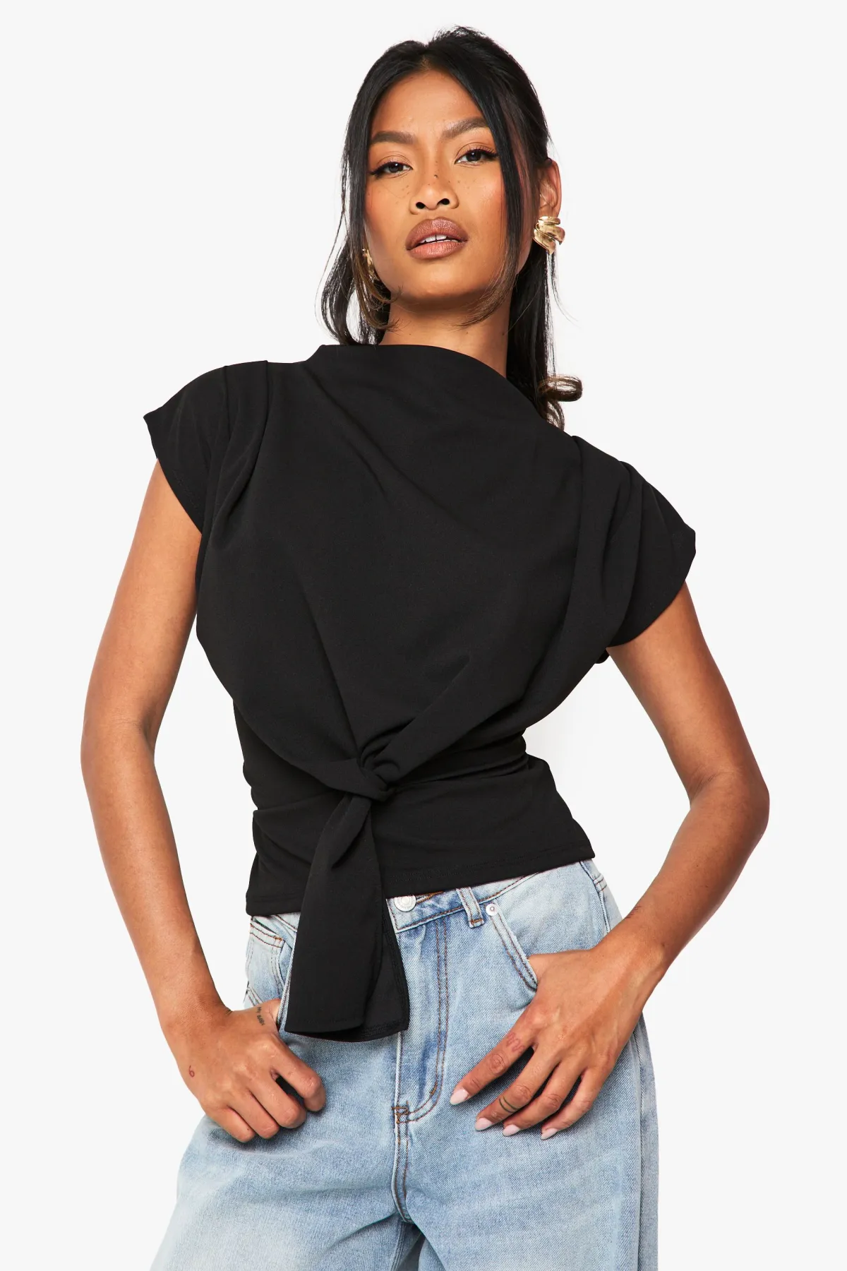boohoo Chemisier en crêpe à nœud et col drapé<Femme Tops