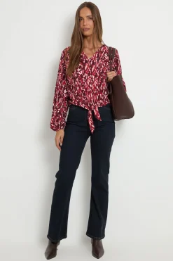 Wallis Chemisier En Jersey À Motif Abstrait Avec Nœud<Femme Tops|Looks Bordeaux