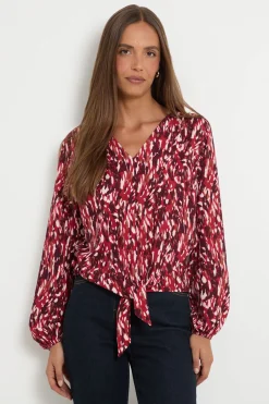 Wallis Chemisier En Jersey À Motif Abstrait Avec Nœud<Femme Tops|Looks Bordeaux
