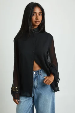 boohoo Chemisier En Mousseline À Col Montant<Femme Tops