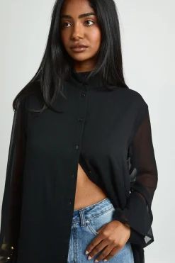 boohoo Chemisier En Mousseline À Col Montant<Femme Tops