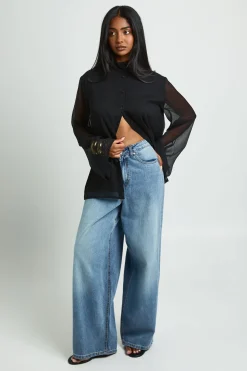 boohoo Chemisier En Mousseline À Col Montant<Femme Tops