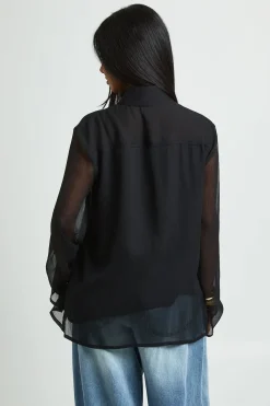 boohoo Chemisier En Mousseline À Col Montant<Femme Tops