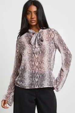 Chemisier En Mousseline À Col Montant Avec Foulard Imprimé Synthétique