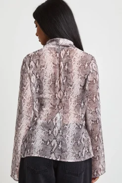 Chemisier En Mousseline À Col Montant Avec Foulard Imprimé Synthétique