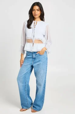 boohoo Chemisier En Mousseline Gaufrée Avec Empiècements En Dentelle<Femme Satin Et Dentelle|Tops