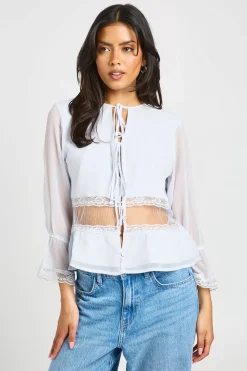 boohoo Chemisier En Mousseline Gaufrée Avec Empiècements En Dentelle<Femme Satin Et Dentelle|Tops