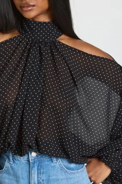 boohoo Chemisier En Mousseline À Pois Avec Épaules Dénudées Et Manches Volumineuses<Femme Pois|Tops