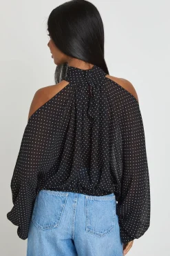boohoo Chemisier En Mousseline À Pois Avec Épaules Dénudées Et Manches Volumineuses<Femme Pois|Tops